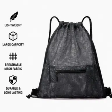 WhereHike Mesh trekkoordtas met ritsvakken rugzakken outdoorkleding fitnesszakken sportuitrusting opbergtas duurzame mesh sportorganizer, gradiënt grijs