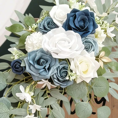 Wei's moment vergrijsd blauwe bloemen voor decoratie van welkomstborden voor bruiloften, kunstbloemen voor trouwbogen voor huwelijksceremonie (set van 2)