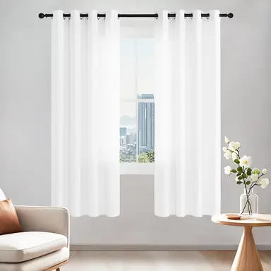 PONY DANCE privacybeschermende vitragegordijnen met ringen, set van 2, B52 x L45 inch, 2 panelen, wit