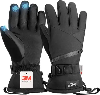 OutdoorMaster Gants de ski imperméables 3M Thinsulate pour hommes et femmes noir - Taille S