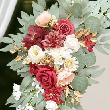 Wei's moment Bruiloftboog bloemen (1 stuk), Kunstmatige bordeauxrode bruiloftbloemen voor bruiloft welkomstborden decoraties en boogbloemen voor bruiloftceremonie receptie (Bordeauxrood & roze)