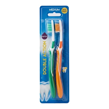Derlon Tandenborstel Double Action Medium 2 stuks