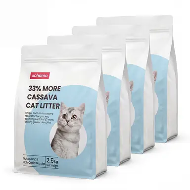 Ochama Cloud Tapioca Kattenbakvulling, Snelklonterende & Hoogwaardige Korrels, Niet-plakkerig, Sterke Waterabsorptie & Klonterend, 2,5 kg * 4 Pakken