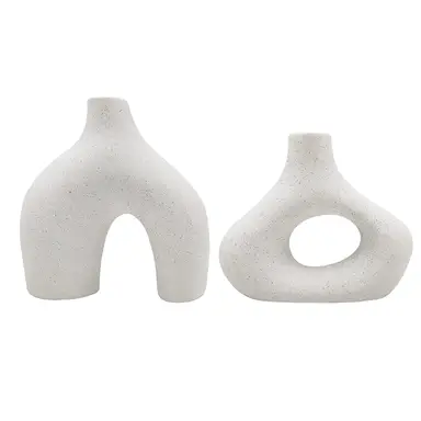 Set van 2 witte keramische vazen, dubbele bergvorm, 19cm/7.4in en 14cm/5.51in, moderne boho Scandinavische minimalistische decoratie voor woonkamer, bruiloft, eettafel, feest, kantoor en slaapkamer