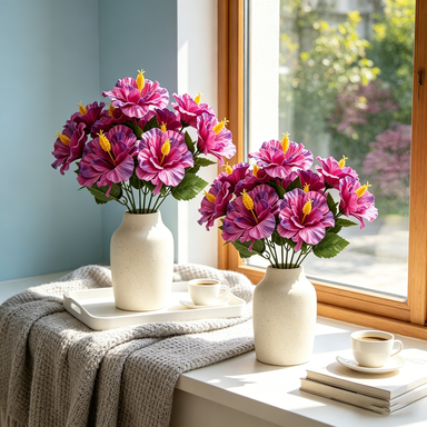 3 Stuks 17,8 in / 45 cm Kunstbloemen voor Buiten Kunstplanten Realistische Imitatie Hibiscus Tropische Bloem Zijdebloemen voor Buiten Plantenbak Veranda Terras Tuin Huisdecoratie (Fuchsia)
