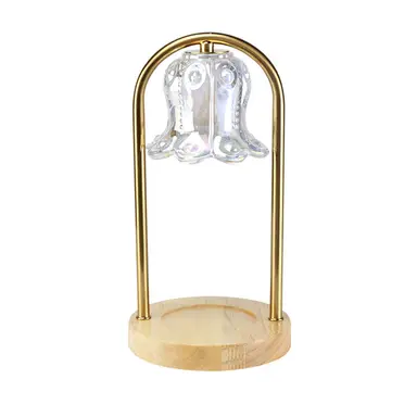 Wax melt lamp met Europese dubbele rechte stokjes, belvormige basis van massief hout, natuurlijke houttint, 1 stuk