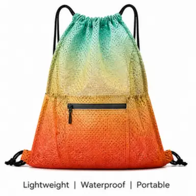 Meshes trekkoordtas met ritsvak rugzakken outdoor sport fitness tassen gymapparatuur opbergtas duurzame mesh sportorganizer, gradiënt oranje