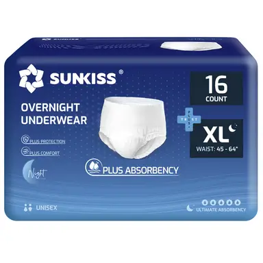 SUNKISS TrustPlus Lot de 16 couches jetables absorbantes unisexes pour incontinence adulte - Taille XL nuit
