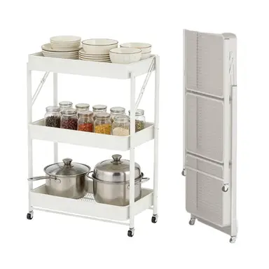 ochama x J.ZAO Étagère de rangement multifonctionnelle pliable sur roulettes à 3 niveaux