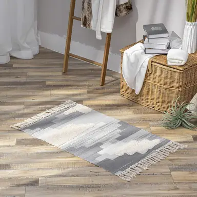 PHANTOSCOPE Ashler katoenen vloerkleed Boho vloerkleden geweven kwastjes binnen en buiten tapijt shaggy getuft machinewasbaar vloermat landelijk vloerkleed voor woonkamer slaapkamer keuken decoratie 940850573 grijs