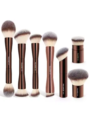 MAANGE Lot de 7 pinceaux à maquillage en aluminium de qualité professionnelle avec pochette de rangement