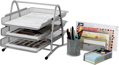 EasyPAG Organisateur de bureau, ensemble de 4 pièces, argenté, offre spéciale Nouvel An, idées cadeaux phares