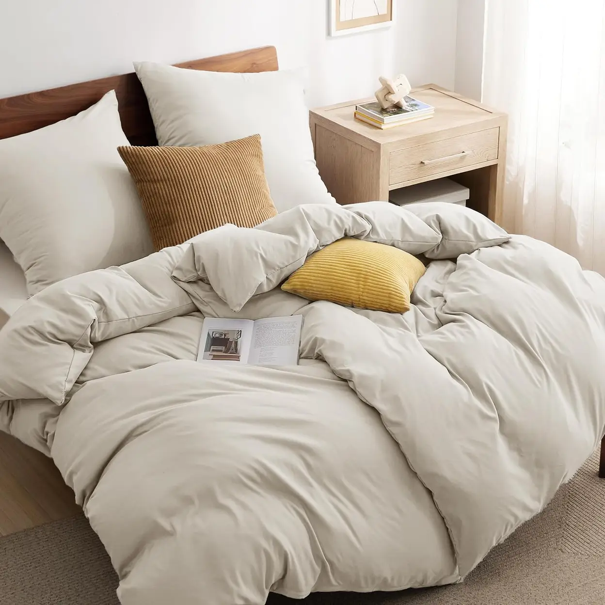 Bedsure Parure de lit 100 % polyester Natural - 2 housses 135 x 200 cm et 2 taies 80 x 80 cm image 0