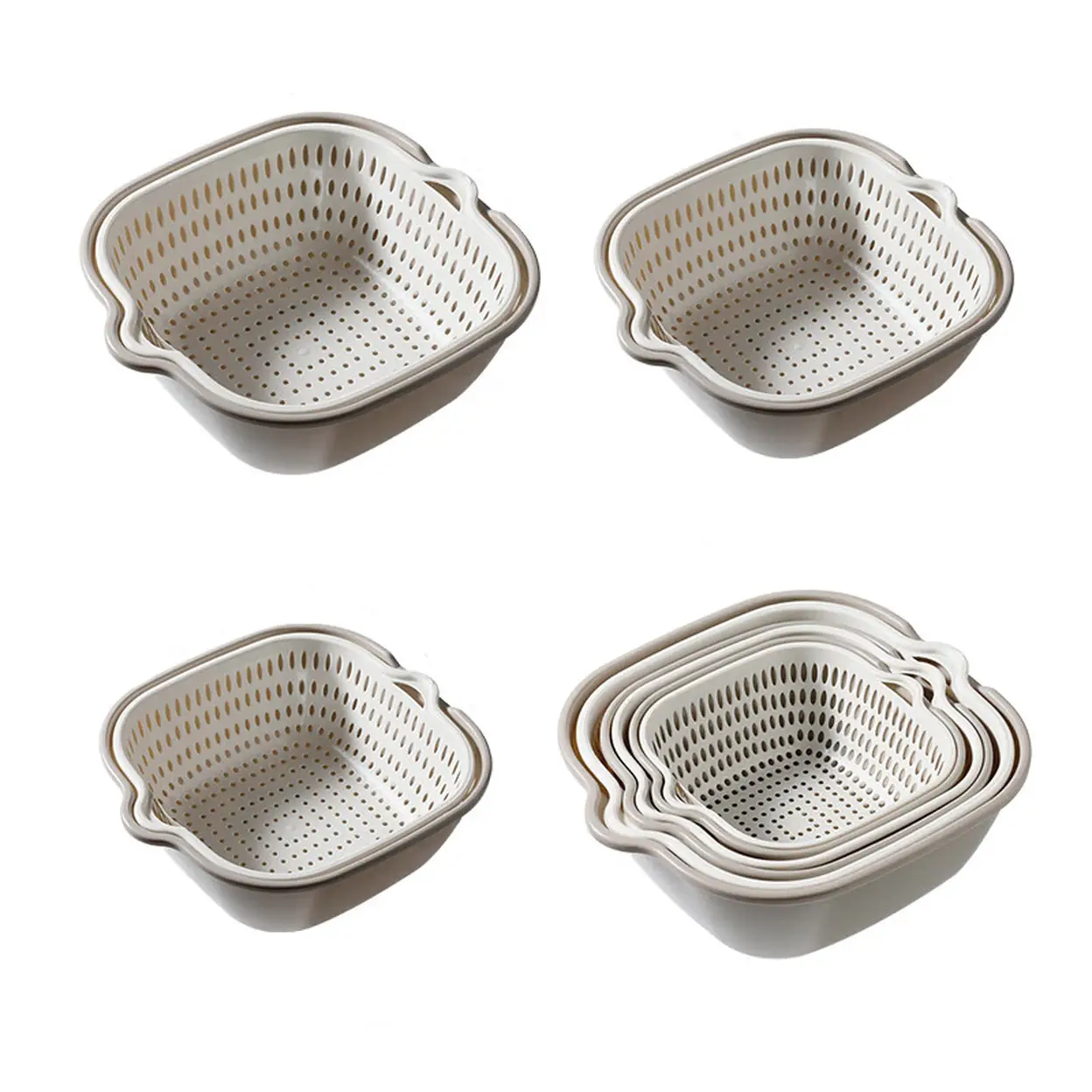 BJ Gray and White Drainage Basket Six-Piece Set image 0