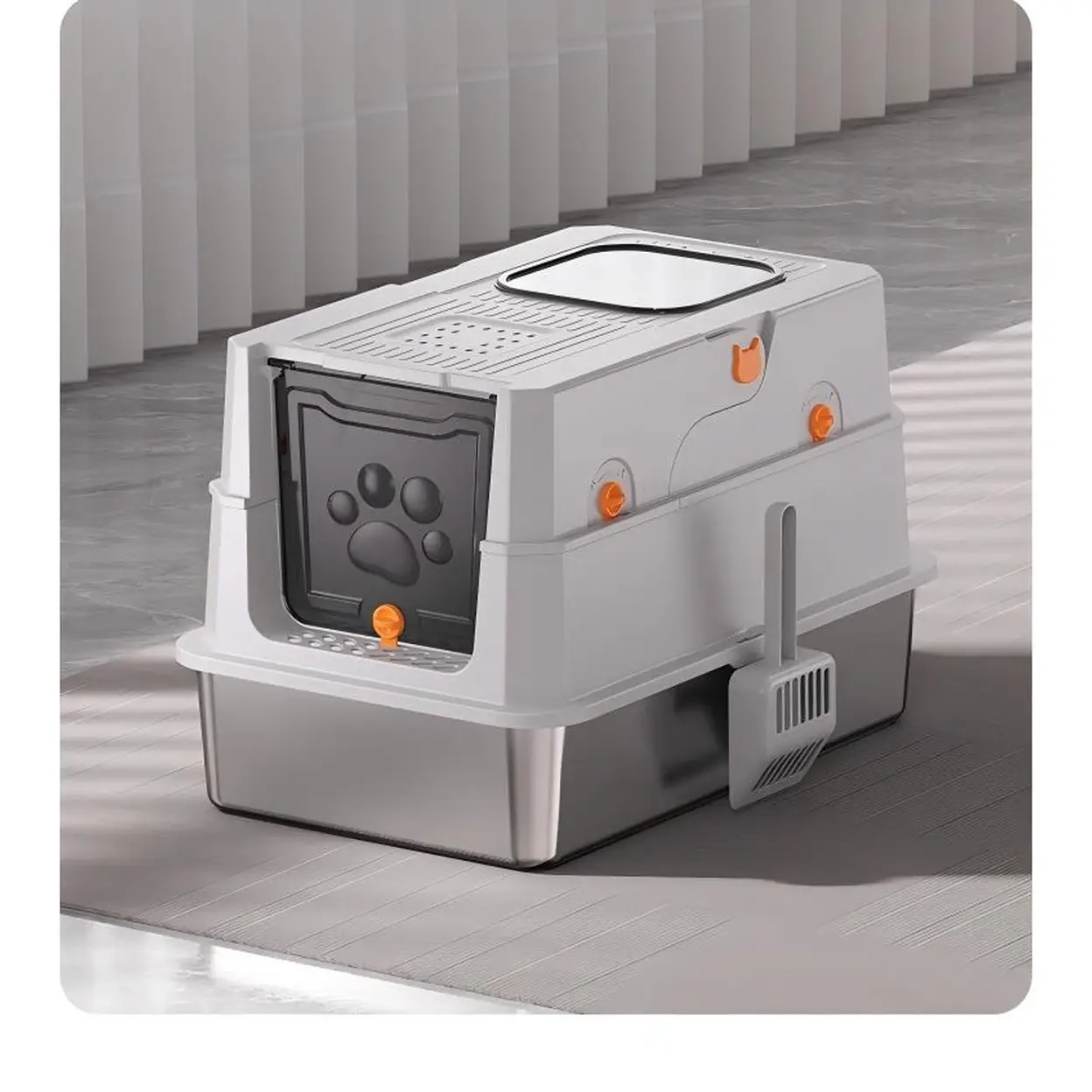 Savic Katzentoilette aus Edelstahl mit Deckel, XL, abgeschlossen, inklusive Schaufel, zwei Türen, leicht zu reinigen, geruchsreduzierend image 0