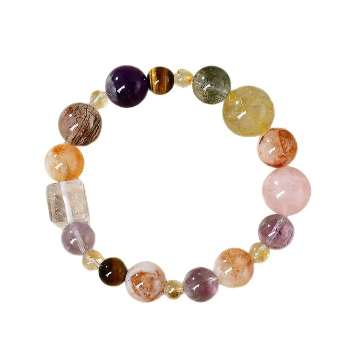 VoxorAI L8 Bracelet en cristal, quartz et améthyste naturels artisanal - Vert ambré image 0