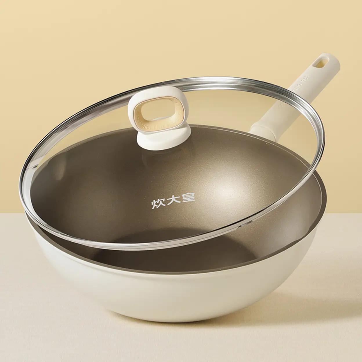 COOKER KING Wok antiadhésif 32 cm avec couvercle en verre, revêtement antiadhésif titane, sans PFOA, compatible induction image 0
