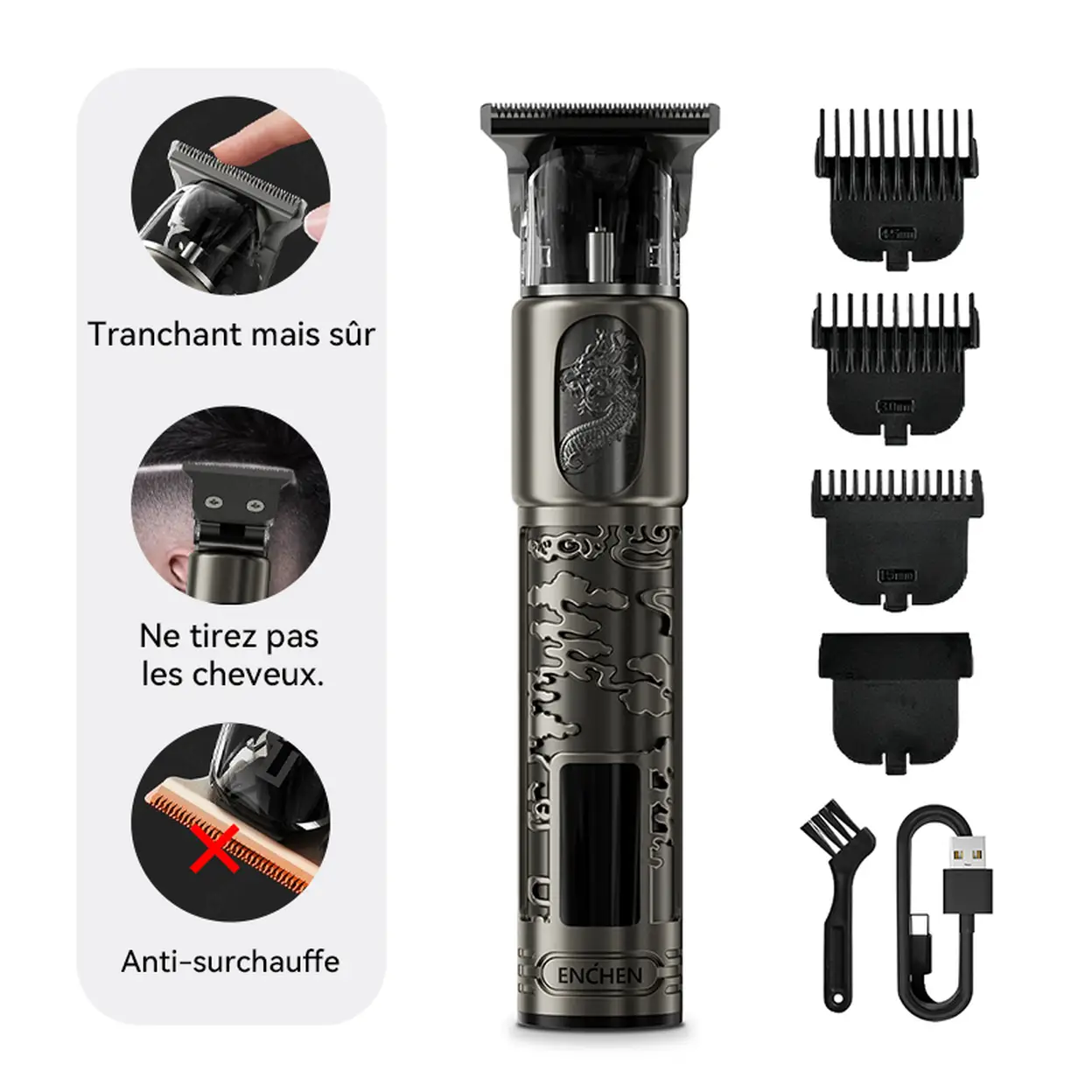 Tondeuse à cheveux électrique professionnelle ENCHEN GoldStone 1 pour hommes, légère, silencieuse, avec réglage de la longueur de coupe, 1 pièce. image 0