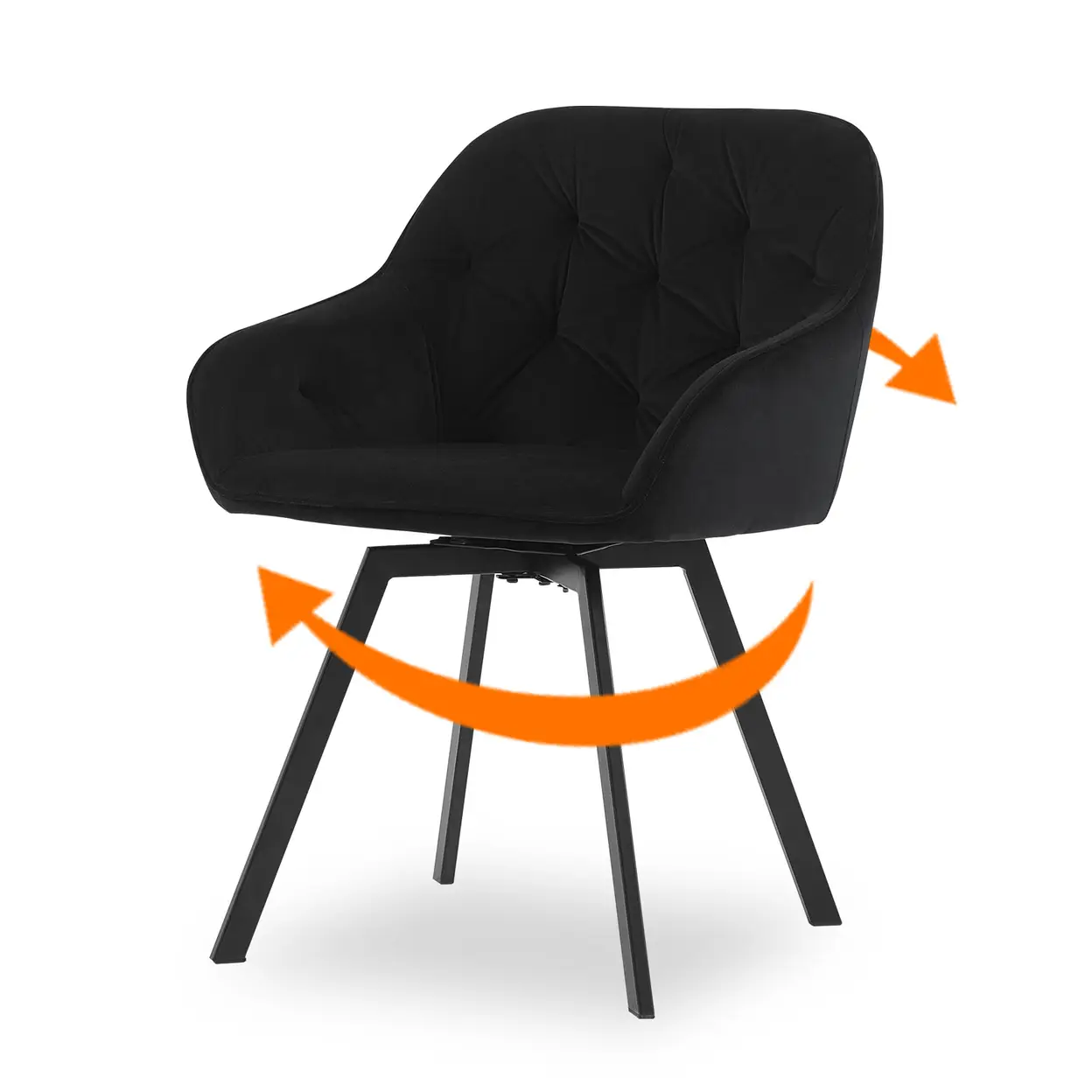 CLIPOP 360° Swivel Dining Chair Velvet Upholstered Desk Chairs without Wheels Ergonomic Office Chair with Arms and Metal Legs for Home Study 0197-s deep black 54.5*46*80 cm image 0