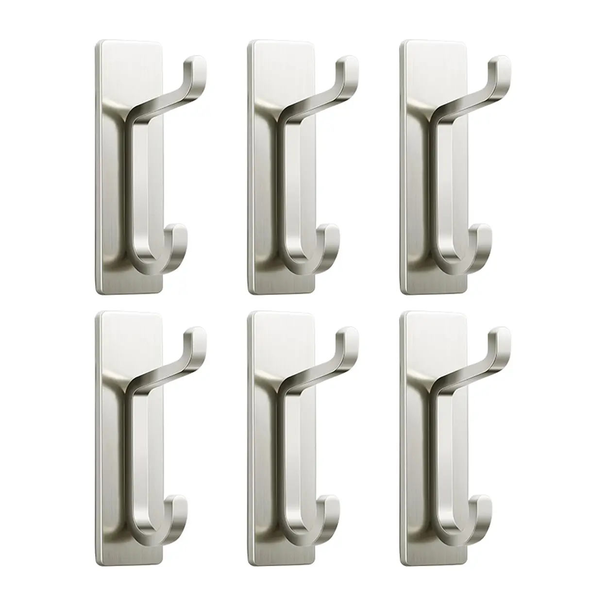JORDAN&JUDY No-Drill Strong Adhesive Hooks, 6-Pack, Stainless Steel, Damage-Free, Over-Door Storage, Silver image 0
