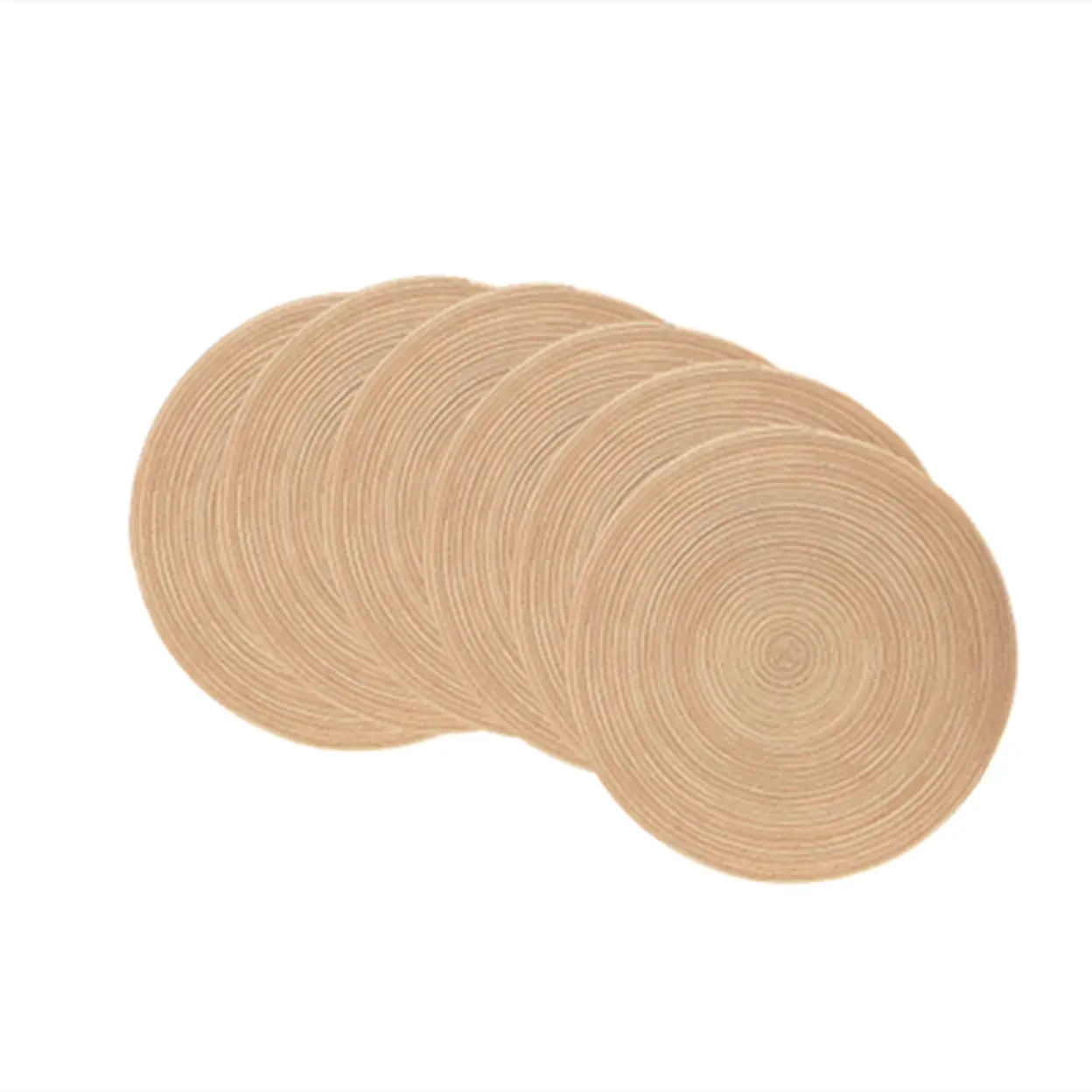 Lot de 6 sets de table ronds en polyester et coton tissé effet pailleté, diamètre de 38 cm - Café au lait image 0