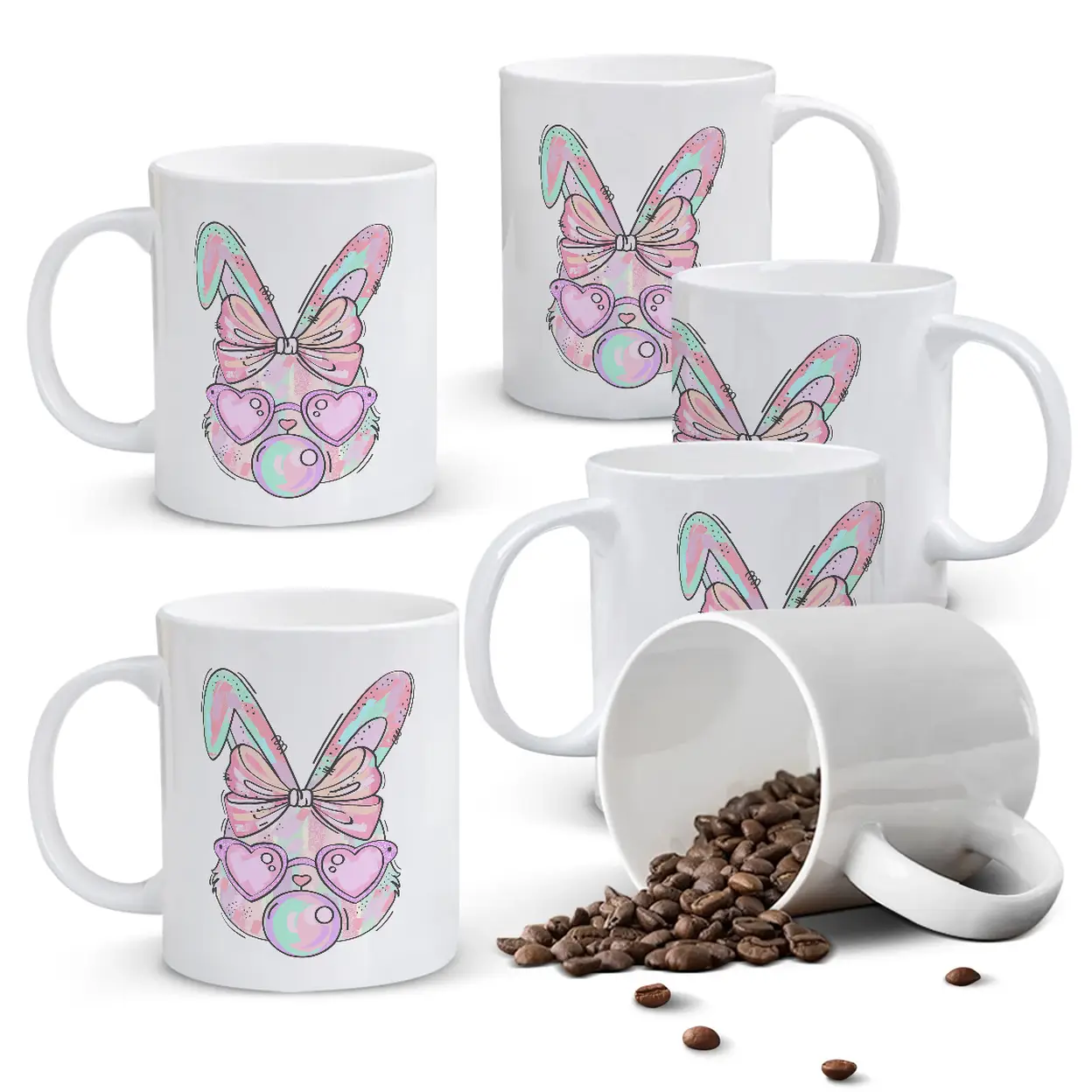 Alphynix 1 Mug Lapin Mignon, tasse à café céramique 33cl avec lunettes cœurs roses et bulles colorées, cadeau adorable pour filles, enfants, amoureux des lapins,Le cadeau de la saint-valentin, cadeau d’anniversaire image 0