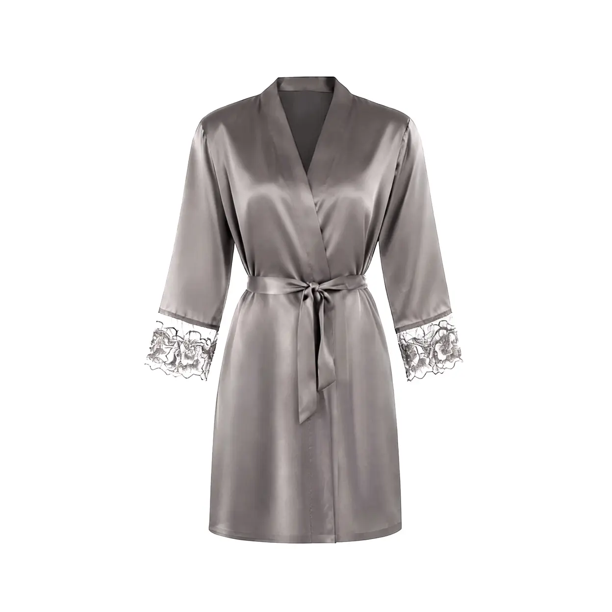 cuff wide lace light grey long-sleeved bathrobe S image 0