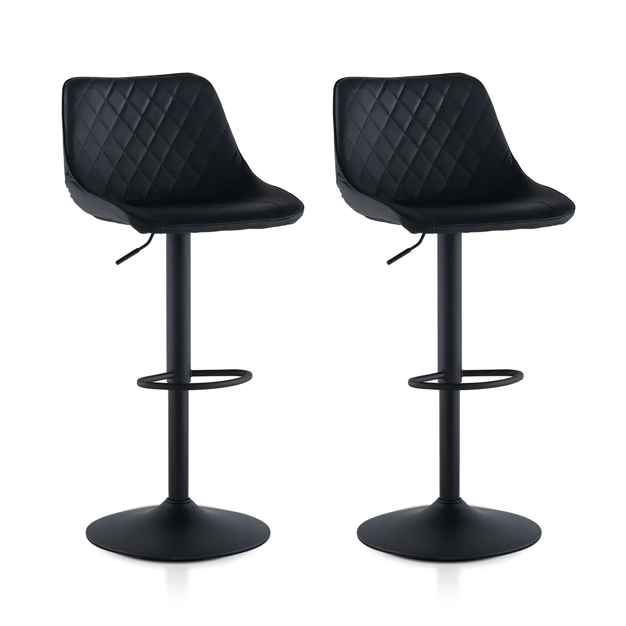 CLIPOP Swivel Bar Stools Set of 2 Faux Leather Padded Breakfast Dining Stools with Height Adjustable and Footrest, High Back Pub Stools for Kitchen Counter Island, Black image 0