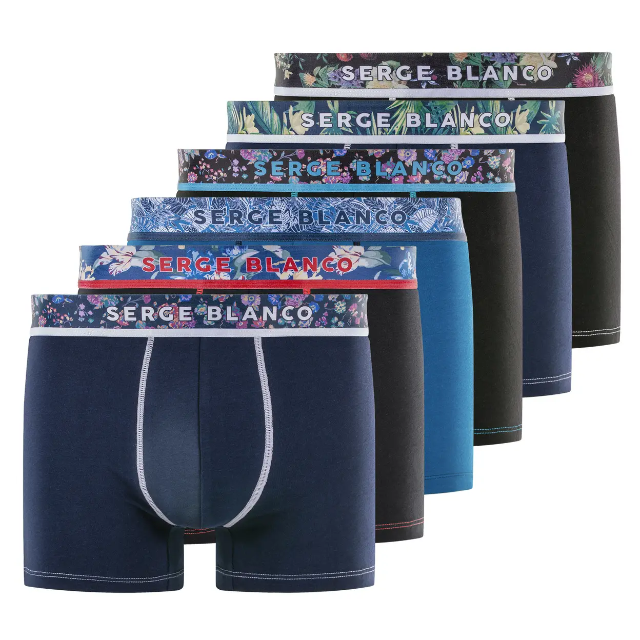 SERGE BLANCO Lot de 6 boxers pour homme bleu/gris/noir - Taille L image 0
