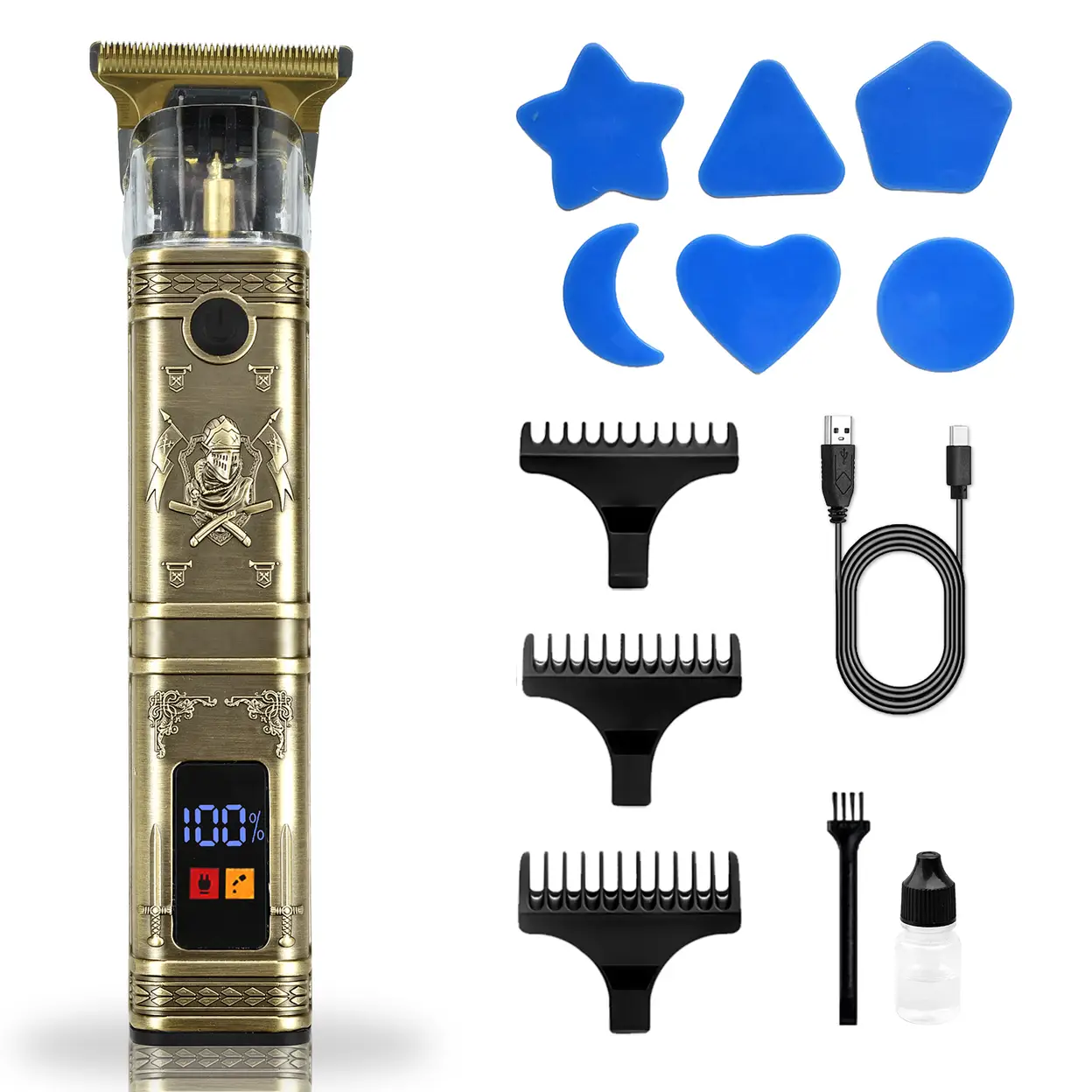 Tondeuse Kit de tondeuse mini professionnel tout-en-un, tondeuse sans fil rechargeable par USB avec écran numérique, gabarits de coiffage (étoile/cœur/lune) et peigne guides - Outil de toilettage précis image 0