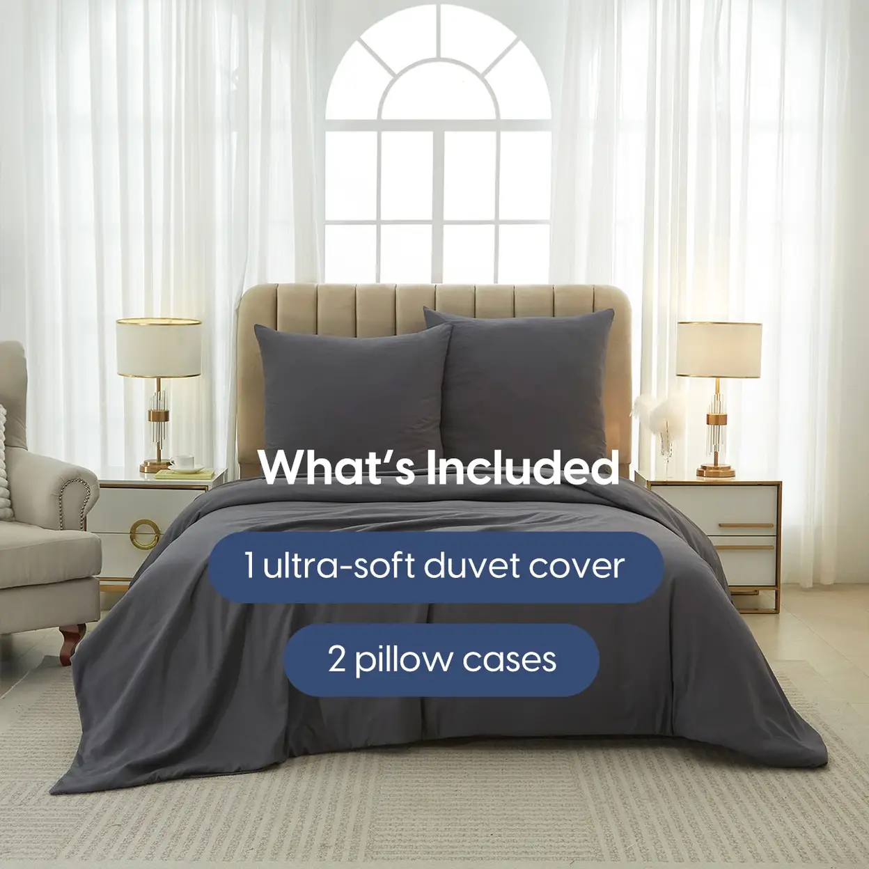 MEEALLHOME Parure de lit en flanelle lavée gris foncé - 1 housse 155 x 220 cm et 2 taies 80 x 80 cm image 0