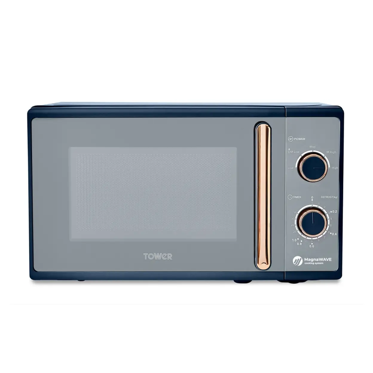 Tower Cavaletto Manual Microwave - Midnight Blue & Rose Gold, 20L, 800W, with 5 Power Levels & 35 Minute Timer, T24038MNB image 0