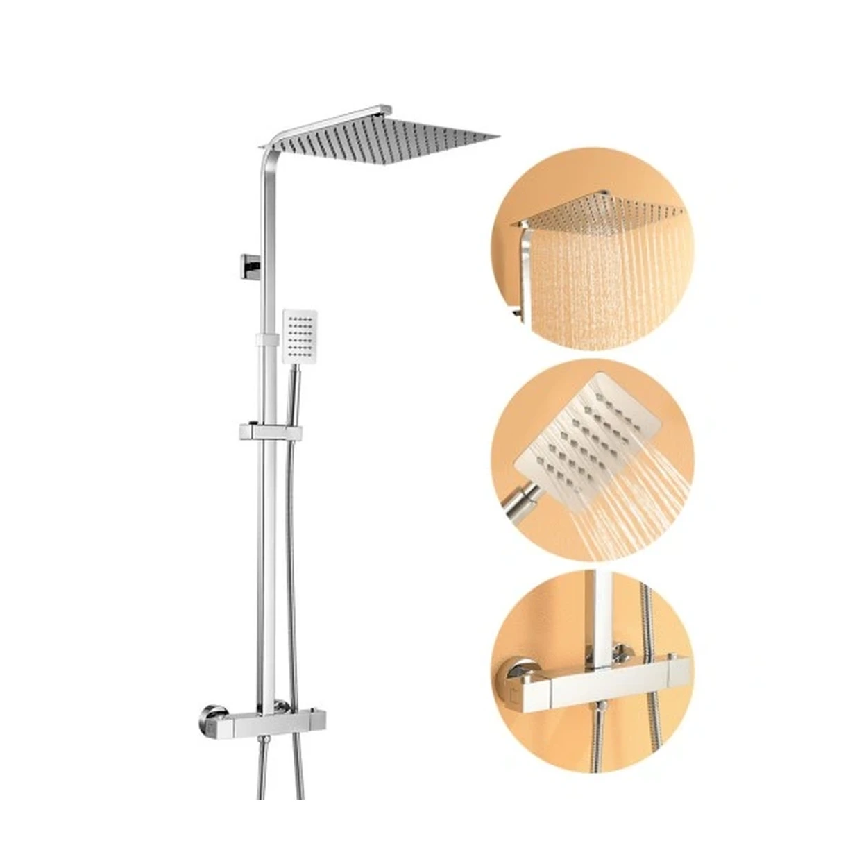 Ensemble de douche en acier inoxydable avec thermostat, hauteur réglable 96,5-130CM image 0