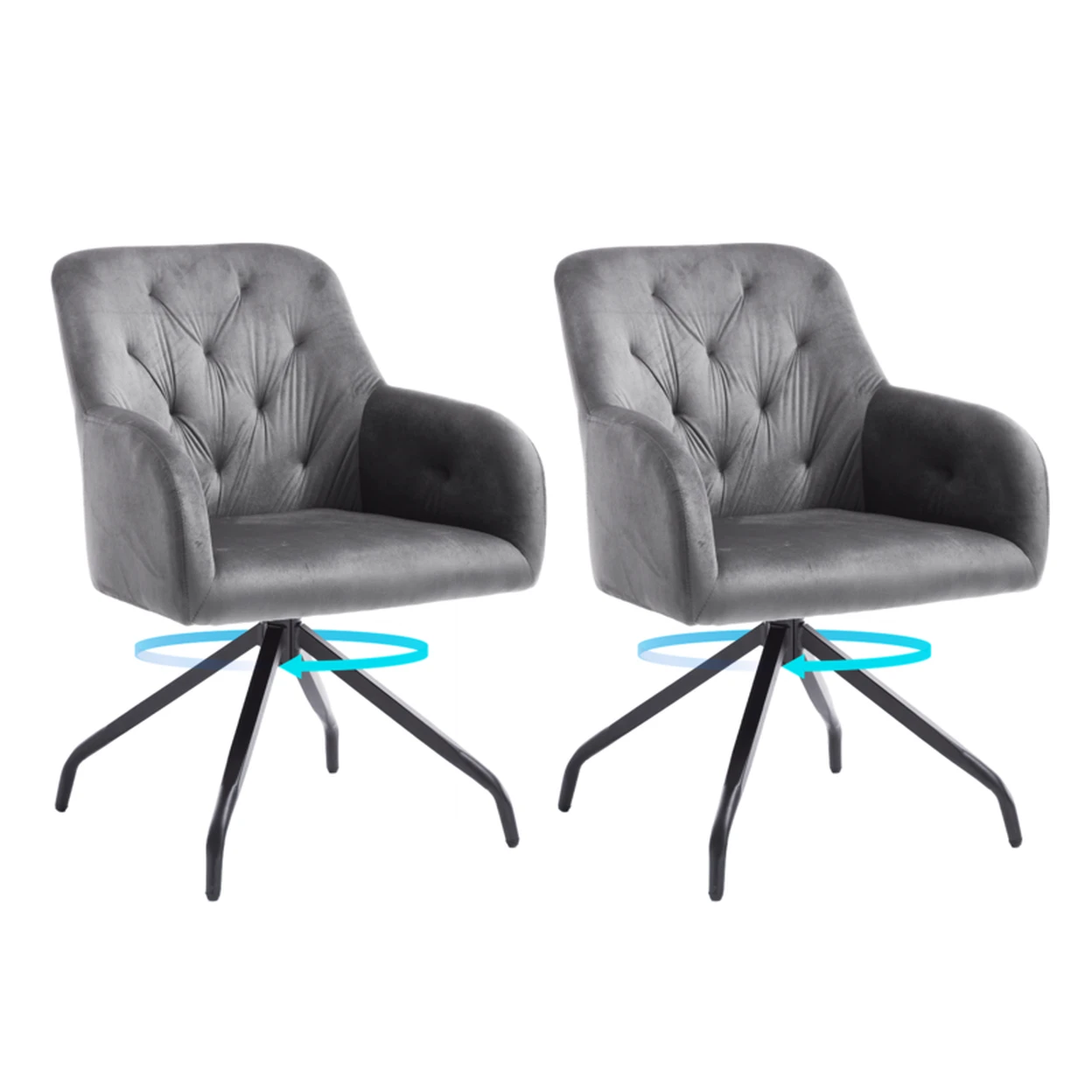 Kaufhof eetkamerstoel fluweel draaibaar 2-delig set, grijs image 0