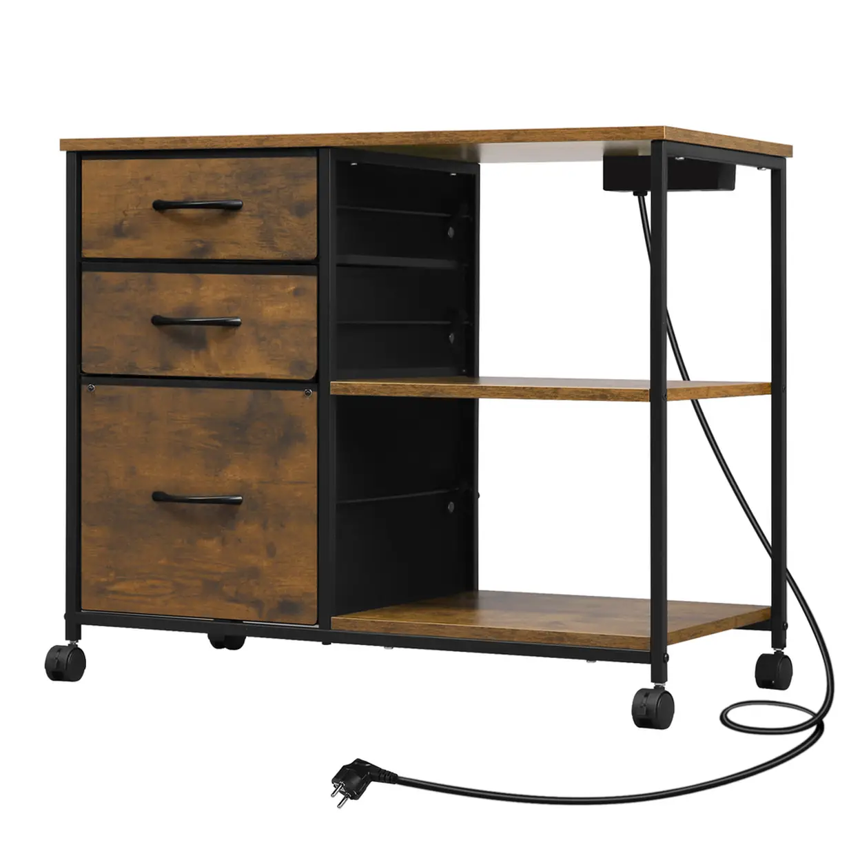 WOLTU Mobiler Aktenschrank, Metallaufbewahrung mit Rollen, Steckdosen und USB-Anschlüsse, 3-Schubladen-Organizer für Büro und Zuhause, 80x40x66 cm, ASK07hov image 0