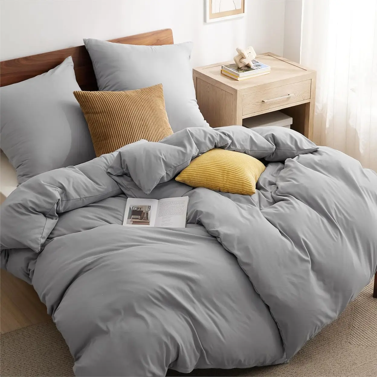 Bedsure Parure de lit 100 % polyester gris - 2 housses 135 x 200 cm et 2 taies 80 x 80 cm image 0