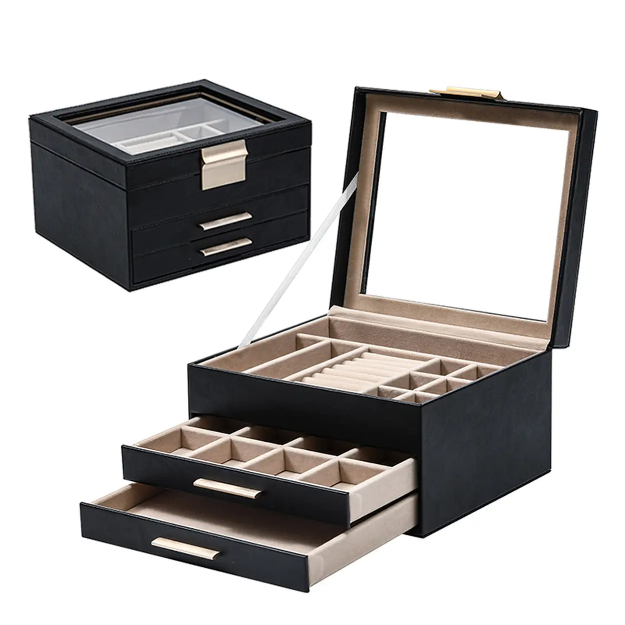 JORDAN&JUDY Multi-Layer Jewelry Box Small Earring Box Ring Storage Box Necklace Box Earring Jewelry Case - 3 Layer Black image 0