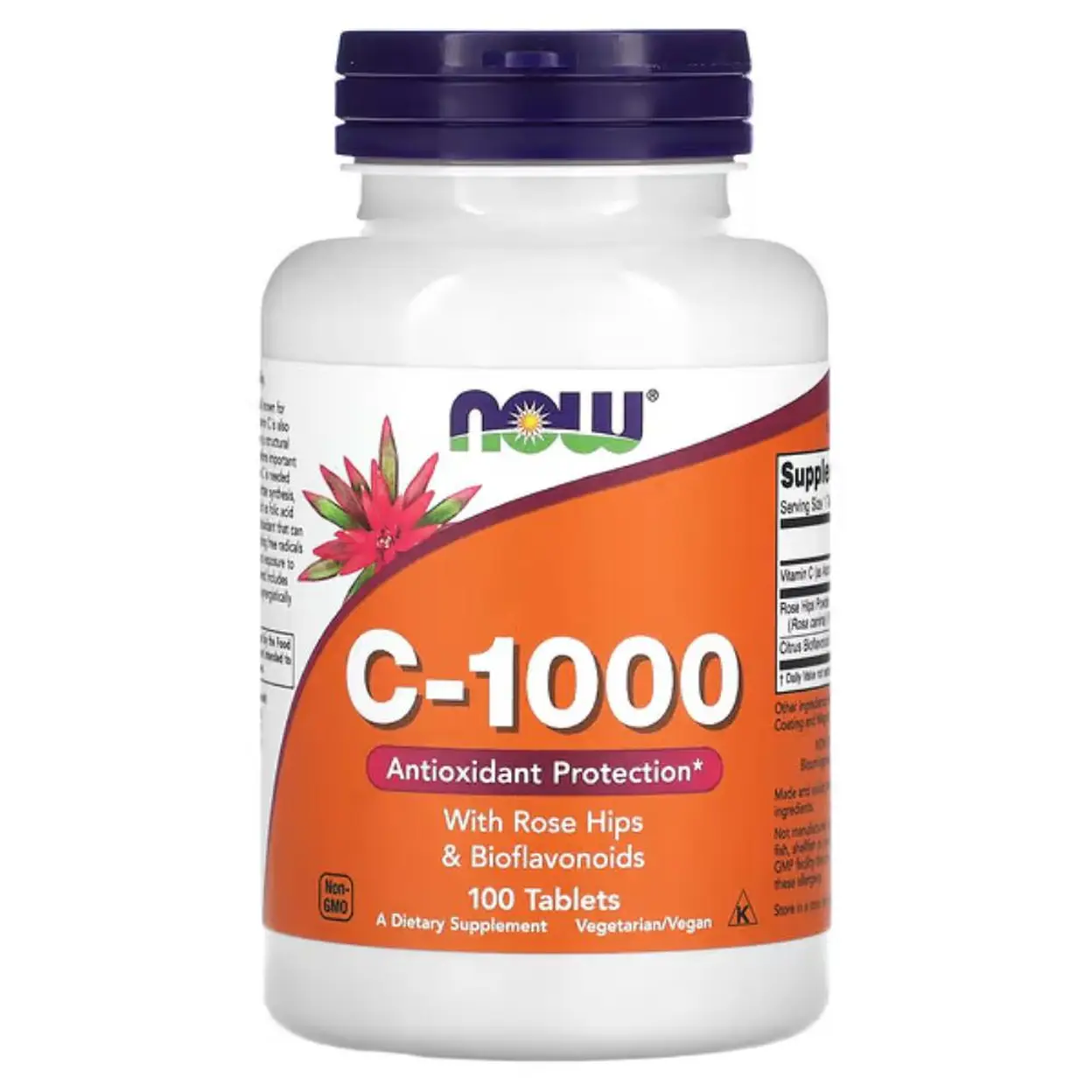NOW Foods Vitamin C + Rose Hips + Bioflavonoids Immune 1000mg Tablets - 100 Tablets image 0