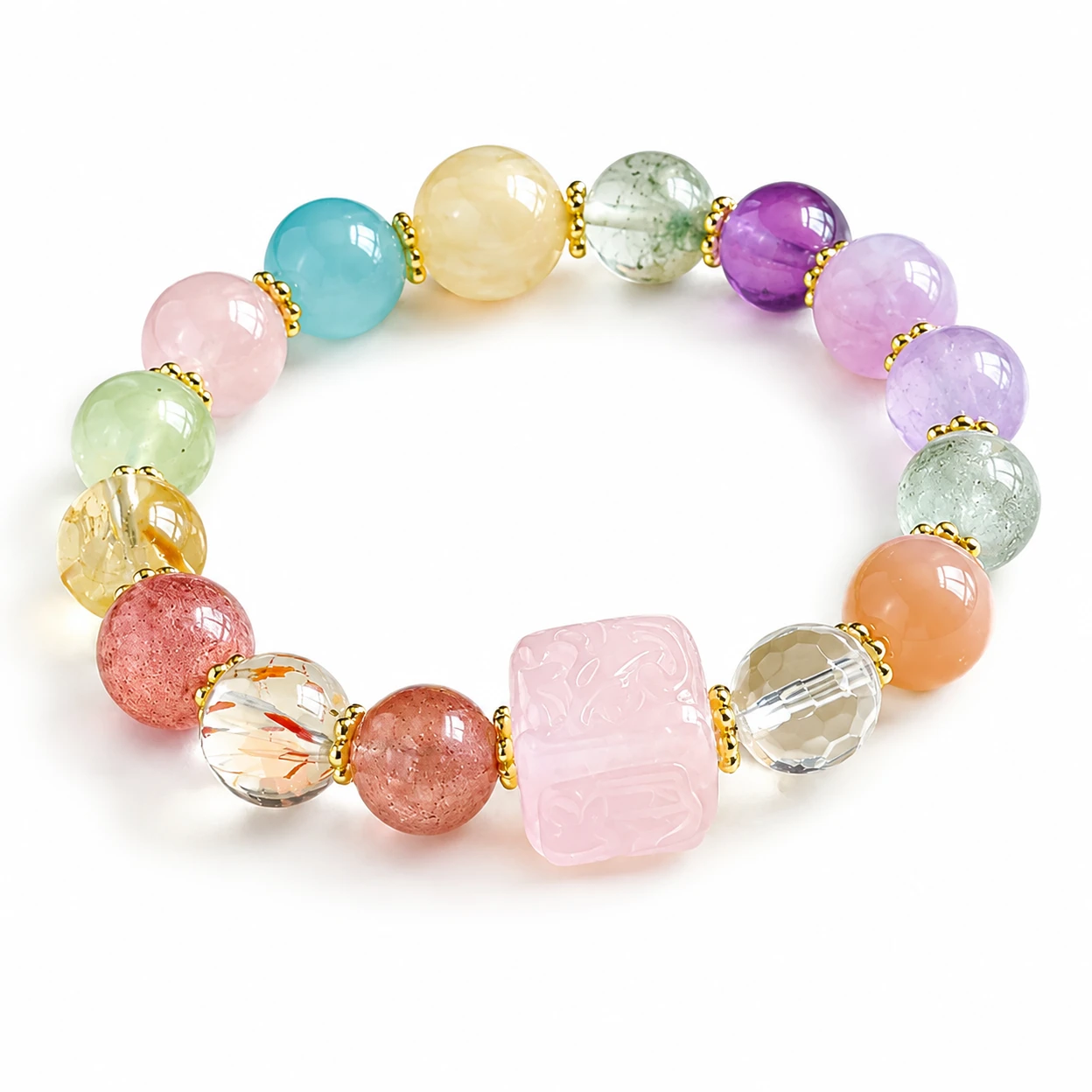 VoxorAI L8 Bracelet en quartz rose naturel artisanal - Rose amour et tendresse image 0