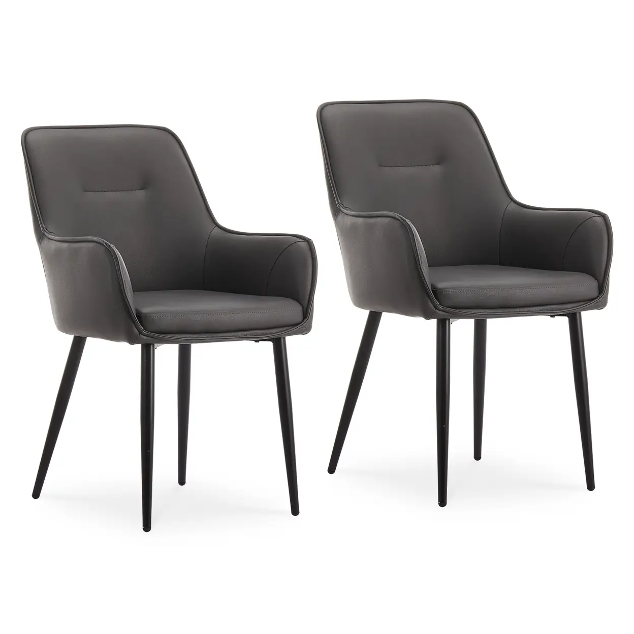 CLIPOP Occasional Dining Chairs Set of 2 Faux Leather Padded Kitchen Chair Accent Armchair with Backrest and Metal Legs, Lounge Living Room Reception Chairs 0224 grey 56*50*89 cm image 0