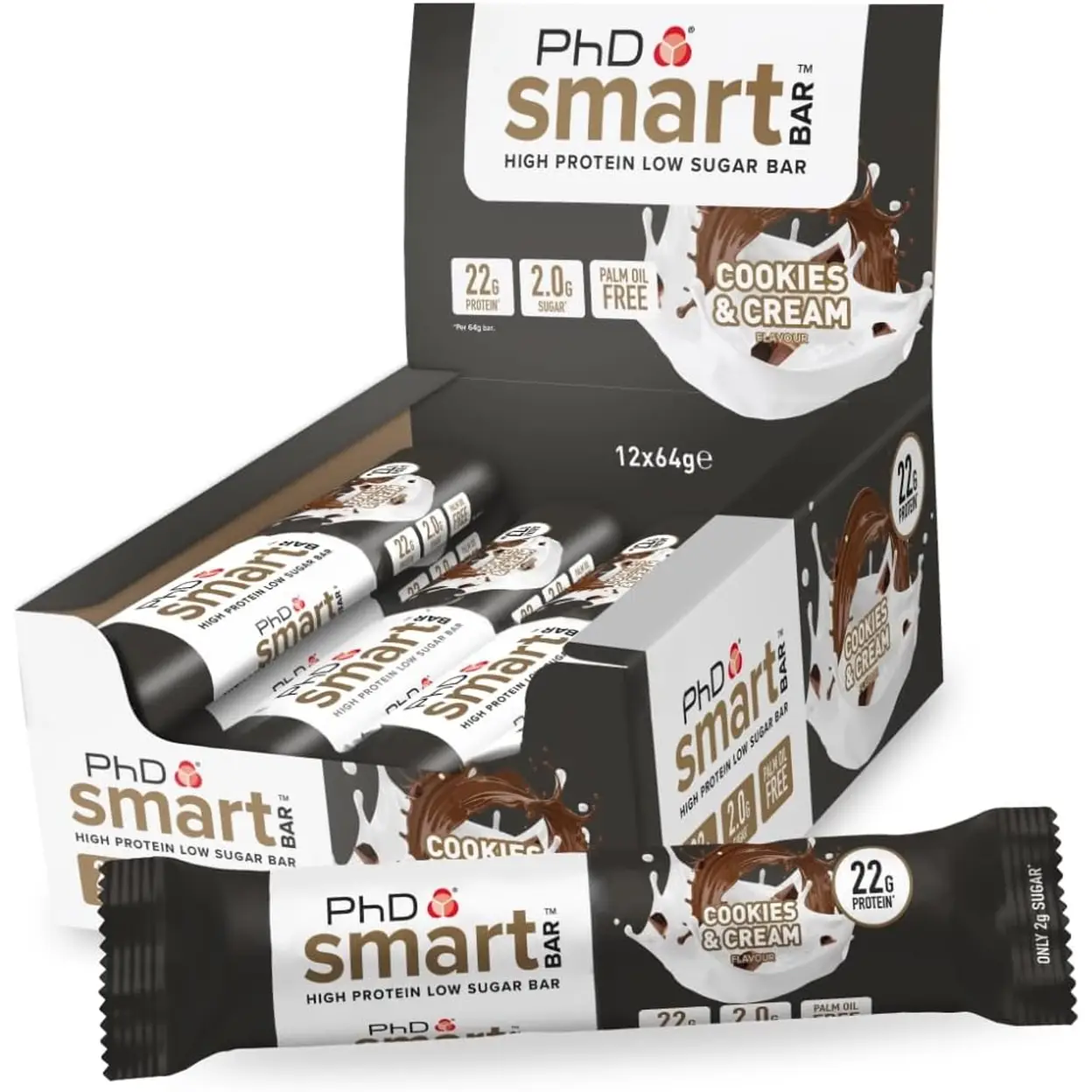 PhD Smart Protein Nutrition Bar Cookies & Cream Flavour - 12 x 64g image 0