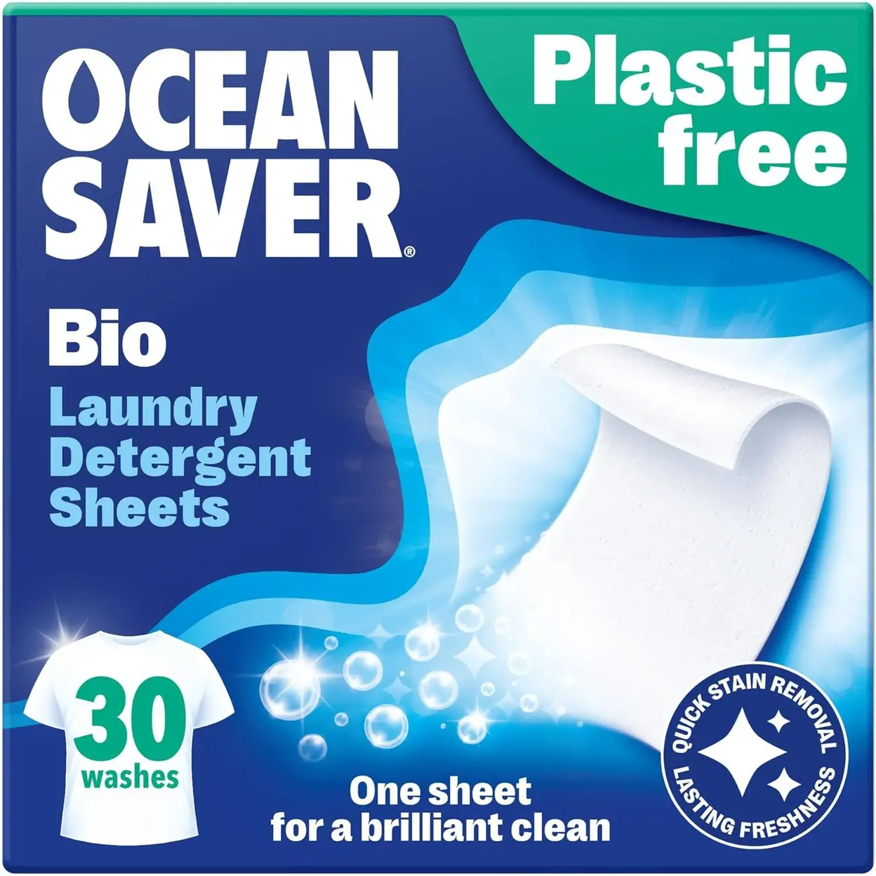 OceanSaver Eco Laundry Detergent Sheets | Bio | Eco-Friendly, Biodegradable & Freshly Scented | Zero-Waste & Removes Tough Stains | Vegan, Plastic & Cruelty-Free | Plant Based Formula (30 Washes) image 0