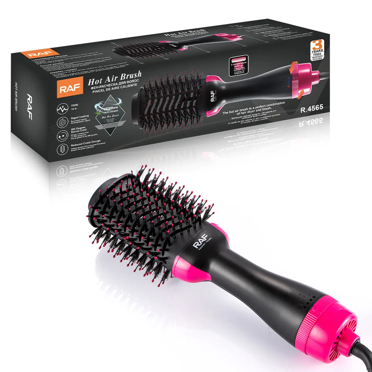 RAF Brosse soufflante 750 W, sèche-cheveux et volumisant en 1 étape, coiffante chauffante à échauffement rapide, pour femmes, coiffage lisse, effet salon à domicile image 0