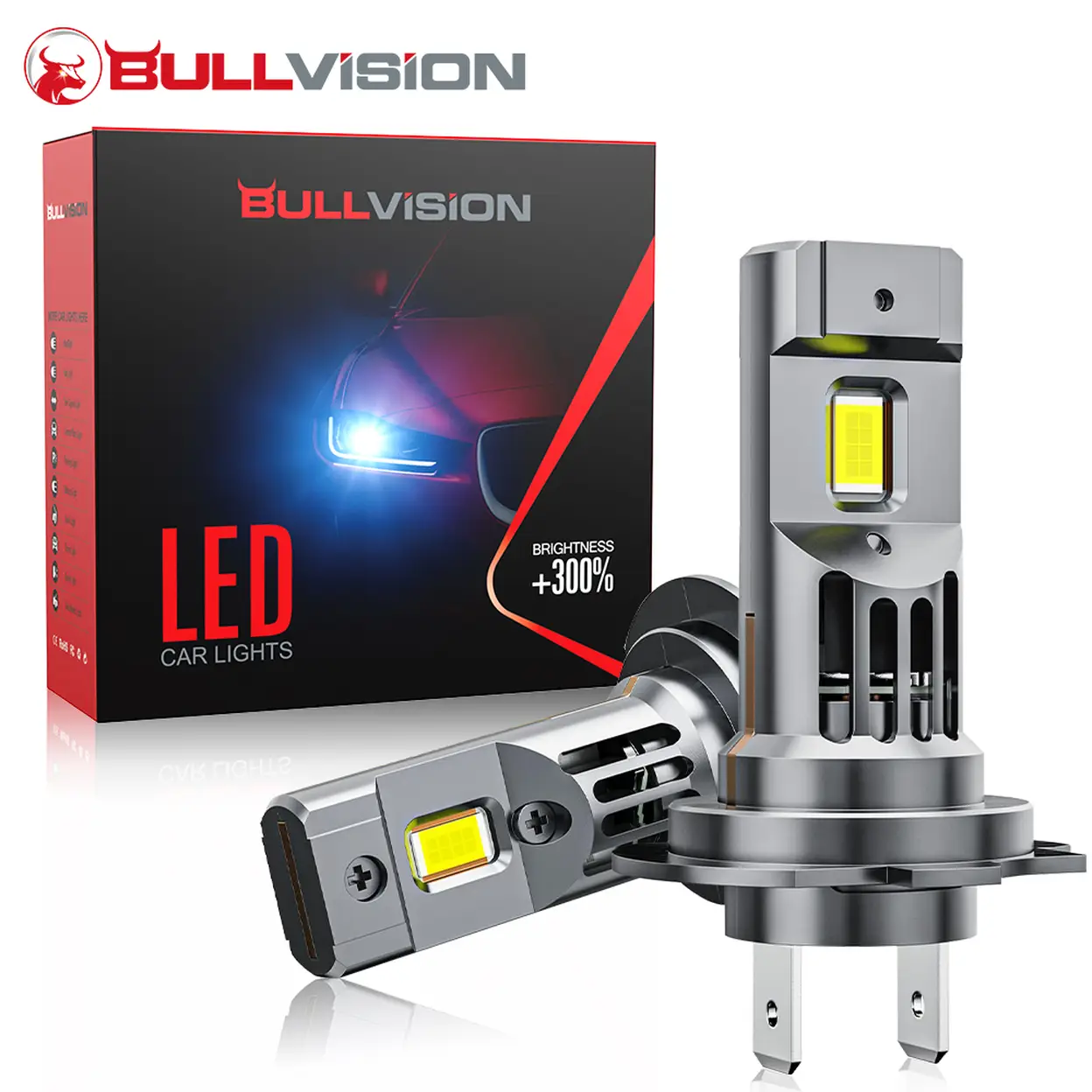 Bullvision H4 High and Low Beam H4 Bulbs, 6000K Cool White LED Light, 10000LM Brighter,1:1 Size Lights Bulb Plug and Play, Pack of 2 image 0