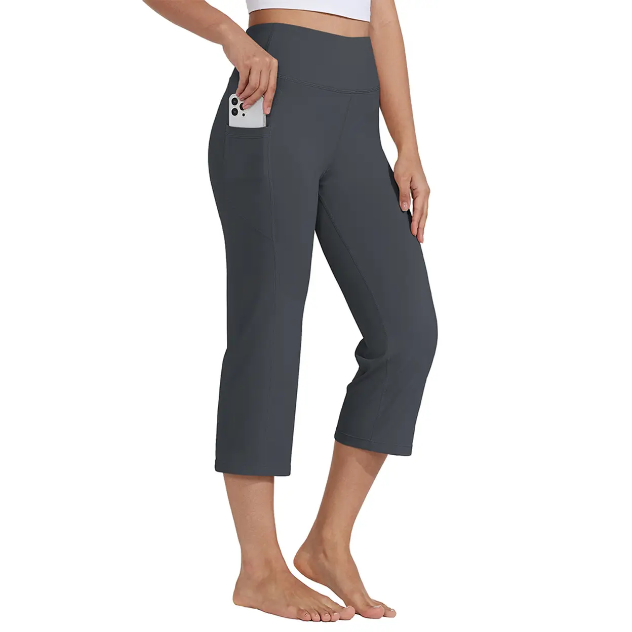 Willit Women's Yoga Capris Pants High Waist Straight Leg Athletic Exercise Workout Capris 21" Deep Gray L image 0