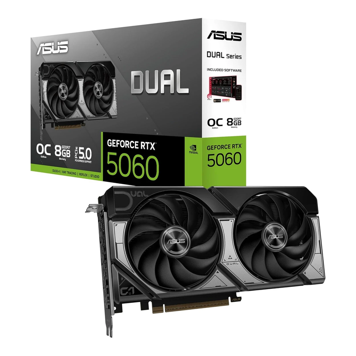 ASUS Dual GeForce RTX 5060 8GB GDDR7 OC Edition (PCIe 5.0, 8GB GDDR7, DLSS 4, HDMI 2.1b, DisplayPort 2.1b, 2,5-Slot-Design, Axial-Tech-Lüfterdesign, 0dB-Technologie) image 0