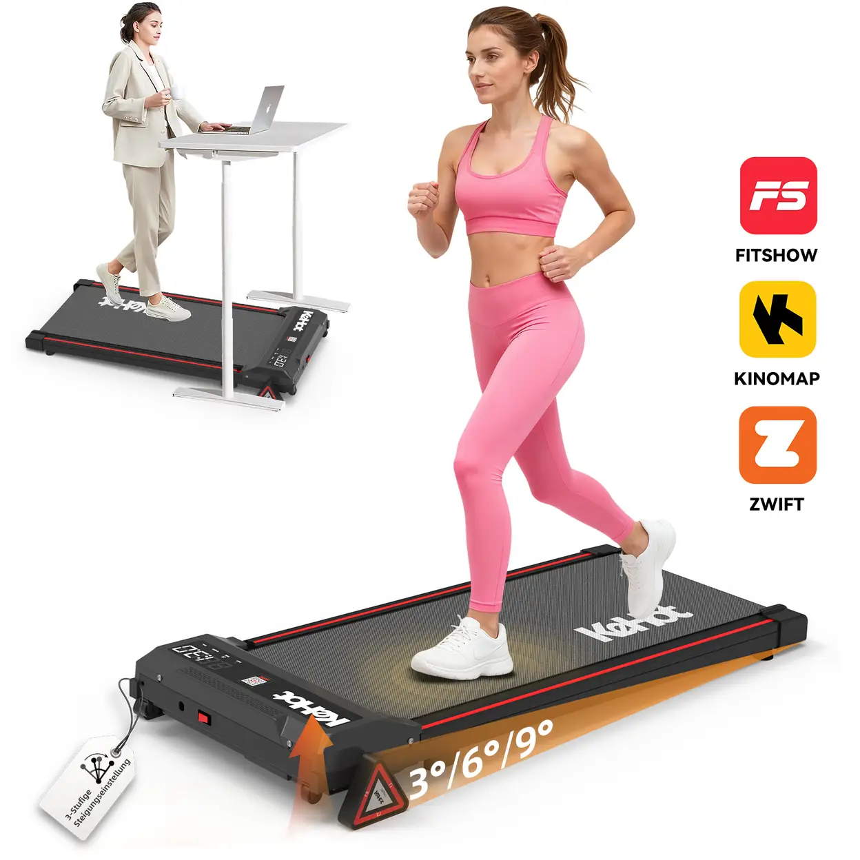 Slimme Walking Pad voor thuis met 3°/6°/9° hellingsverstelling, multifunctioneel LED-display, stille DC-motor, fitnessloopband voor lichte training image 0
