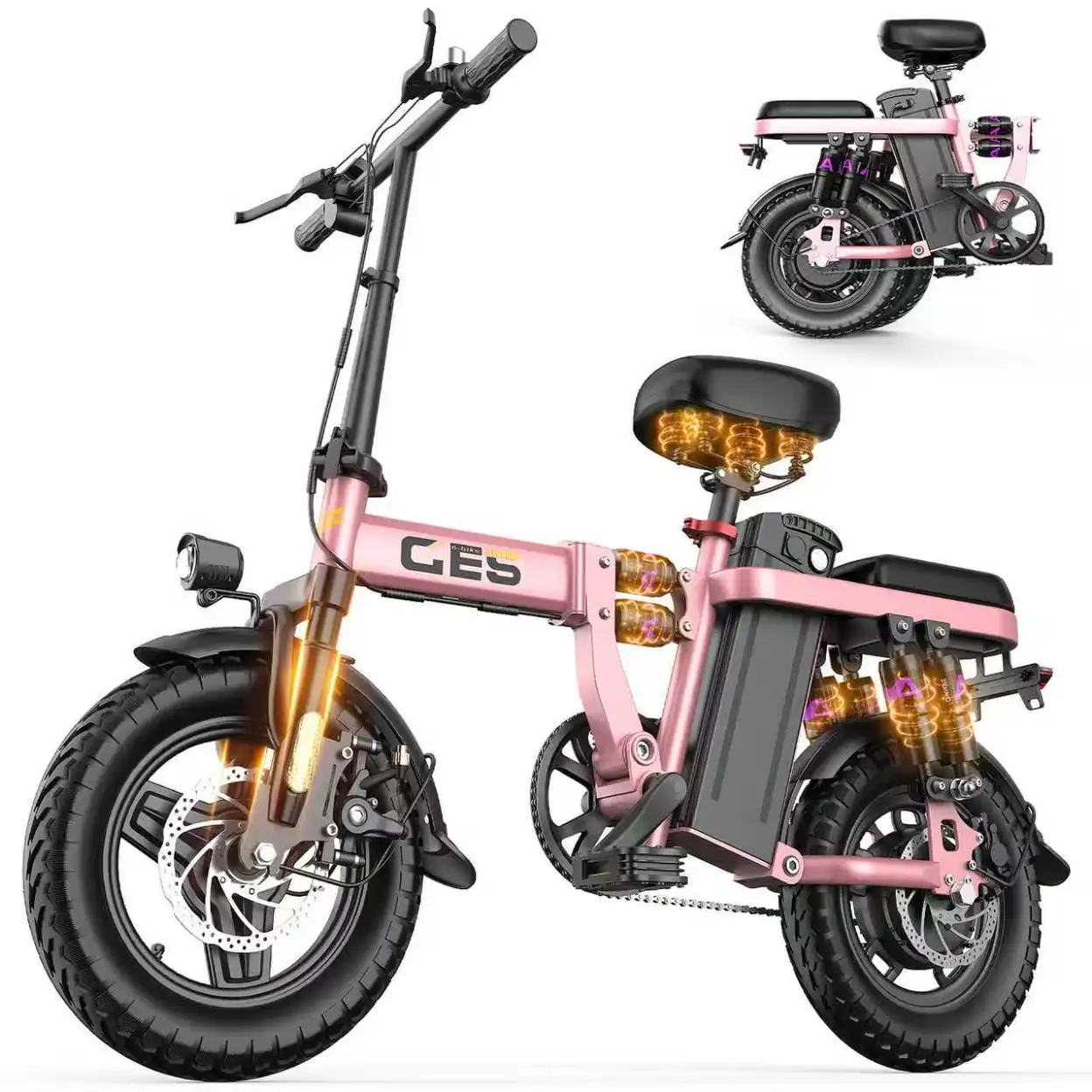Toofly GE5 Adult Electric Bicycle, 250W city ebike, 48V 15AH E-bike, 14-inch tire Foldable Electric Bike Toofly GE5(pink) image 0
