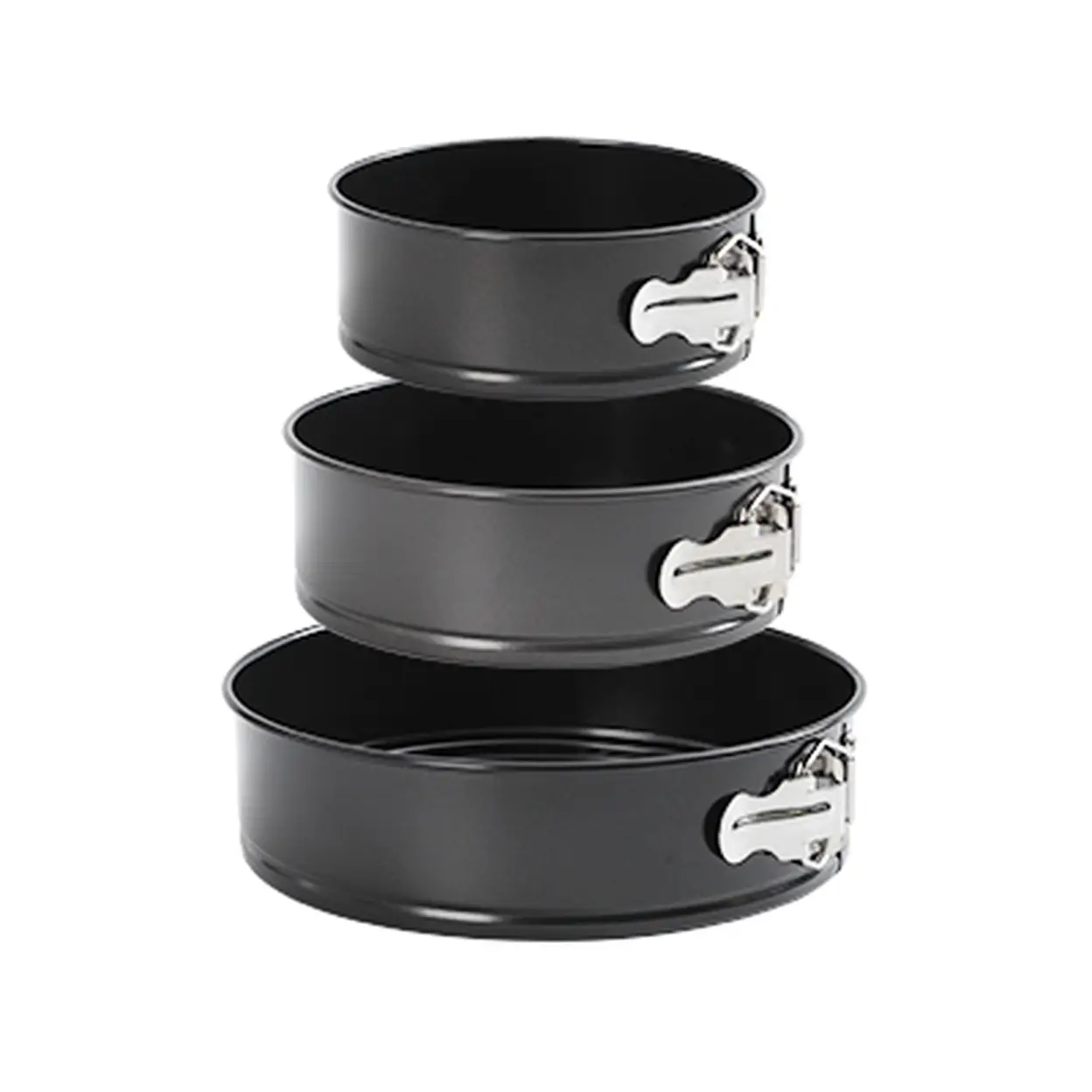 PURECOOK Moules à Gâteau en Acier au Carbone | Noir | avec Fermetures | Ensemble de 3 Moules Ronds Antiadhésifs image 0