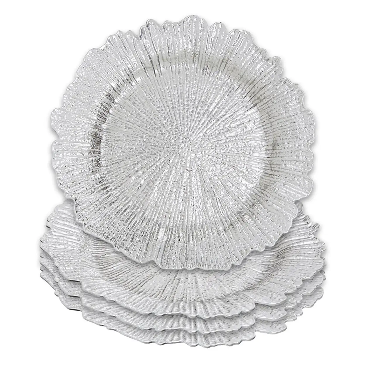 Maison by Premier Set of 4 33cm Dia Silver Finish Reef Charger Plates image 0